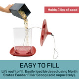 North States Garden Pavilion Birdfeeder Vermillion Red: Easy to Fill - lift roof to fill. Easily load birdseed using North States Feeder Filler Scoop (sold separately). Holds 4 lbs. of seed.