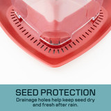 North States Garden Pavilion Birdfeeder Vermillion Red: Seed protection - drainage holes help keep seed dry and fresh after rain.