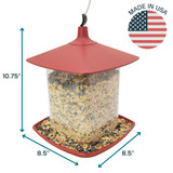 North States Garden Pavilion Birdfeeder Vermillion Red: Made in USA. Dimensions - 10.75" tall, 8.5" wide, 8.5" long.