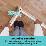 Toddleroo by North States Superyard Ultimate 8-Panel Dove White: Snap - Sound of Security - exclusive hinges make a snapping sound as they instantly lock.
