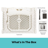 Toddleroo by North States Superyard Ultimate 8-Panel Dove White: What's in the box - Superyard, carrying strap,  16 skid-resistant pads, instruction manual.