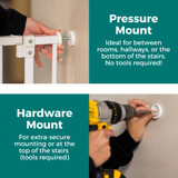 StepSafe Tall Walk-Thru Pet Gate White: Pressure mount - ideal for between rooms, hallways, or the bottom of stairs - no tools required! Or hardware mount - for extra-secure mounting or at the top of the stairs (tools required).