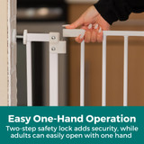 StepSafe Tall Walk-Thru Pet Gate White: Easy One-Hand Operation - two-step safety lock adds security, while adjusts can easily open with one hand.