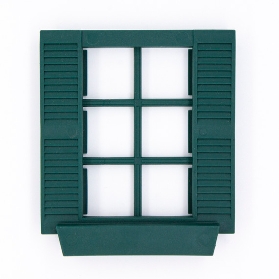 Green Window Frame with Flower Box - Log Cabin Birdfeeder