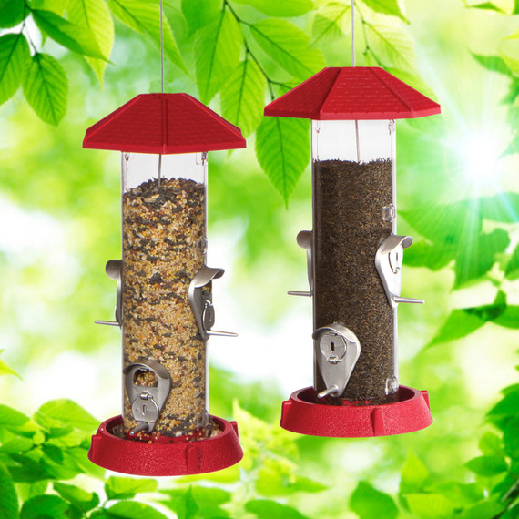 2-In-1 Hinged-Port Birdfeeder 4-Perch Red