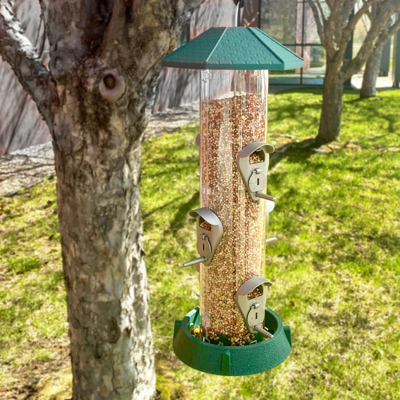 2-In-1 Hinged-Port Birdfeeder 6-Perch Green