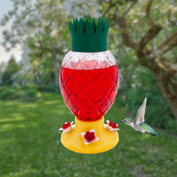 Pineapple Glass 34 oz. Hummingbird Feeder
