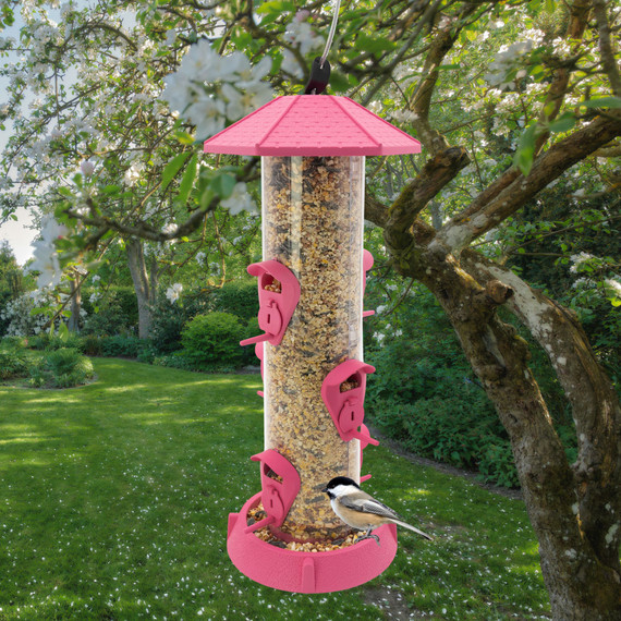 North States Village Collection 2-In-1 Hinged-Port Birdfeeder Fiesta Pink