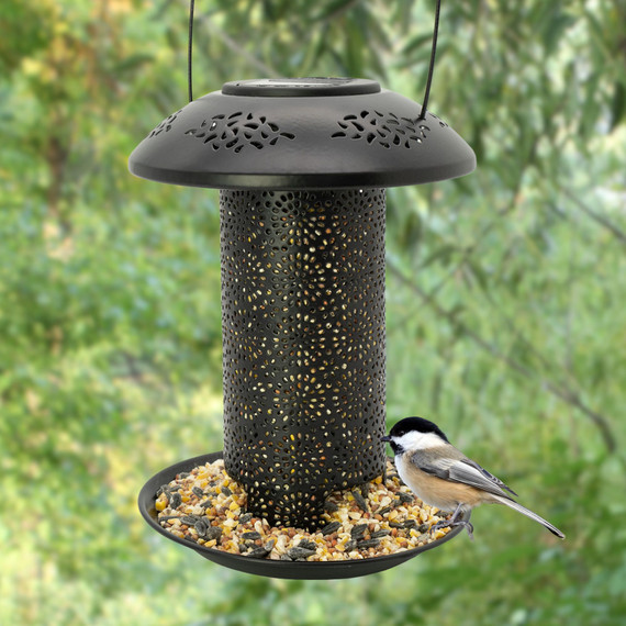 North States Nature's Yard Black Solar Lantern Birdfeeder