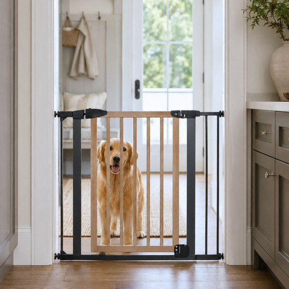 North States MyPet Washed Wood Walk-Thru Pet Gate
