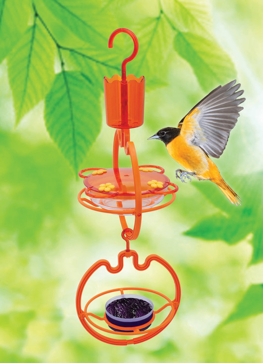 Vertical Oriole Feeding Station with bird