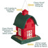 Red Barn Birdfeeder: Chew-proof cable for hanging, lift cupola to easily fill feeder, clear plastic windows to monitor seed levels, extra-large tray for more birds to perch.