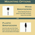 6-Foot Birdfeeder Pole: mounting options - Wood Birdfeeders: Center mounting bracket on bottom of feeder and attach using screws provided. Or Plastic Birdfeeders: Insert the wide end of the plastic mount connecter onto the pole and other end onto bottom of the feeder.