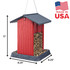 Red Shed Birdfeeder: dimensions 11" tall, 8.25" wide, 8.25" deep, made in USA