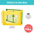 Superyard Colorplay Two-Panel Door Extension: What's in the box, 2-panel door extension, 4 skid-resistant pads. Made in USA.