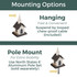 Church Birdfeeder: Mounting options - Hanging, fast and convenient, suspend by looped chew-proof cable (included) or Pole Mount for extra stability, use North States 6' Aluminum Pole Set (sold separately). 