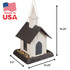 Church Birdfeeder: Made in USA, Dimensions: 9.5" long, 10.25" wide, 16.25" tall. 