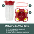 Petit Fleur 22 oz. Hummingbird Feeder: What's in the box - 1. 22 oz. capacity reservoir, 2. Hanging wire, 3. Base with 4 feeding stations.