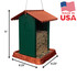 Green Hopper Birdfeeder: dimensions 11" tall, 8.25" wide, 8.25" deep, made in USA