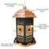 Squirrel-proof cable for hanging, lift top to easily fill feeder, clear plastic windows to monitor seed levels, extra-large tray for more birds to perch