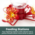 Ruby Bloom 24 oz. Hummingbird Feeder: Feeding Stations - four feeding stations with vibrant red and yellow flowers allow more birds to perch.