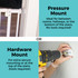 StepSafe Auto-Close Gate White 8" 3-Bar Extension: Pressure mount - ideal for between rooms, hallways, or the bottom of stairs. No tools required! or Hardware mount - for extra secure mounting or at the top of stairs (tools required).