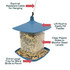 North States Garden Pavilion Birdfeeder Vallarta Blue: Squirrel resistant cable for hanging. Lift roof to easily fill feeder. Clear plastic slides to monitor seed levels. Extra-large tray for more birds to perch.