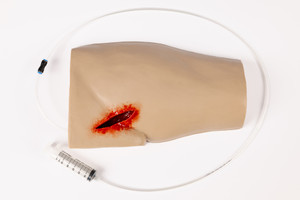 Lifecast Male Thigh for bleeding control training. It allows repeat practise of wound packing and haemostatic dressing in a safe classroom environment. Available in 11 different colours.