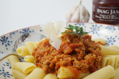 Italian sausage pasta with Smoked Tomato Snag Jam