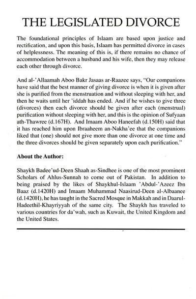 The Legislated Divorce By Shaykh Badee Ud-Deen as-Sindhee,9782987459873,