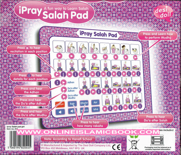 ipray Salah Pad For Girl ( A Fun Way To Learn Salah ) By Desi Doll Company 5060194820445
