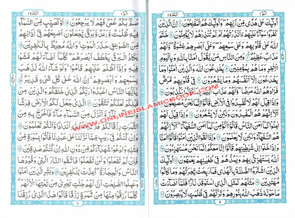 The Quran Arabic Only,16 Lines Pakistani,Indian,Persian Script (Size Large 9.7 x 6.8 Inch) (Ref 8W) White Paper Blue Border