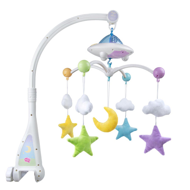 Moon & Stars Quran Cot Mobile with Light Projection, desi doll