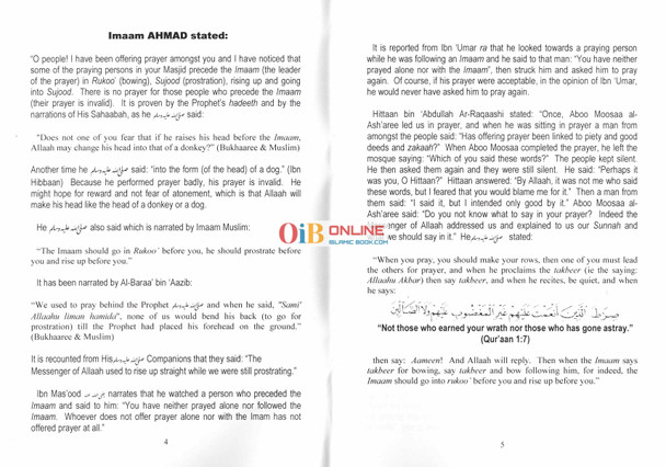 The Essay Of Ahmad bin Hanbal On Prayer By Dr. Hafiz M.S.Usmani