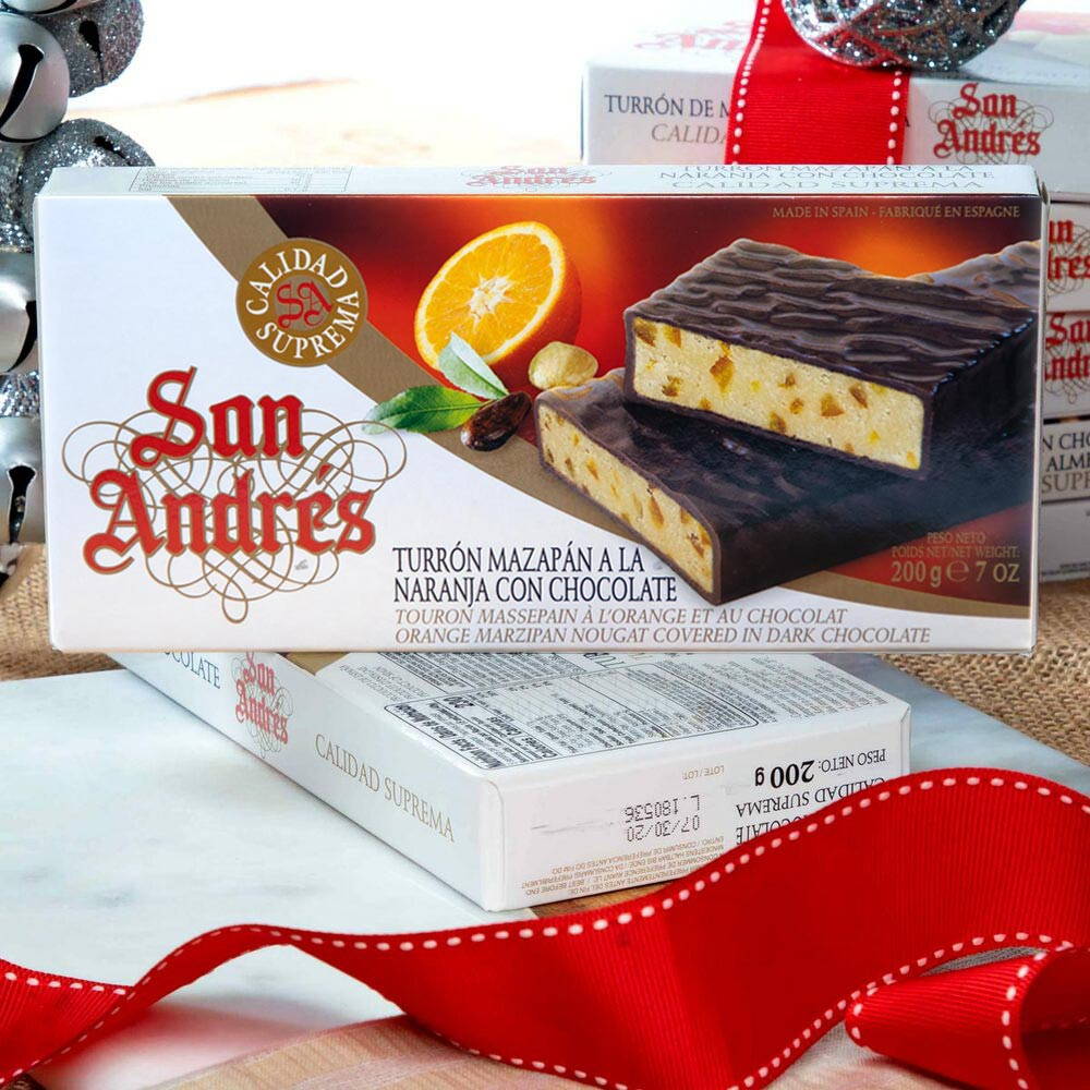 Chocolate covered Orange Marzipan bar by San Andres