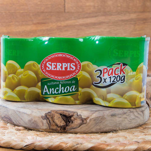 3-pack Manzanilla olives stuffed with Anchovies by Serpis