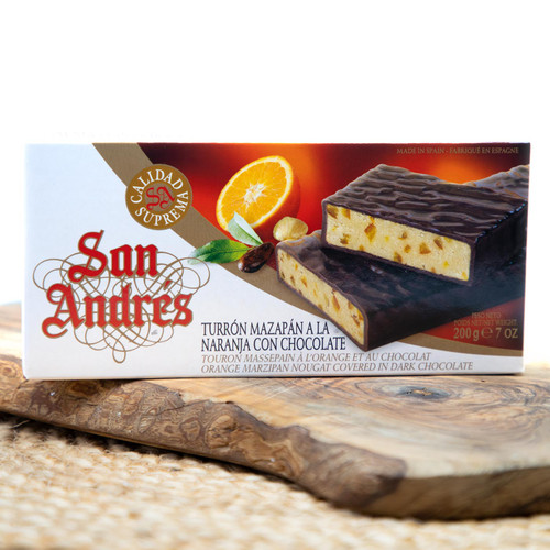 Chocolate covered Orange Marzipan bar by San Andres
