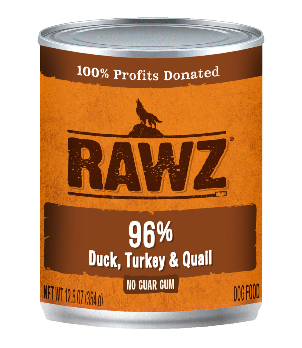 RAWZ 96% Meat Dog Can - Duck, Turkey, & Quail Pate 12.5oz 12/cs