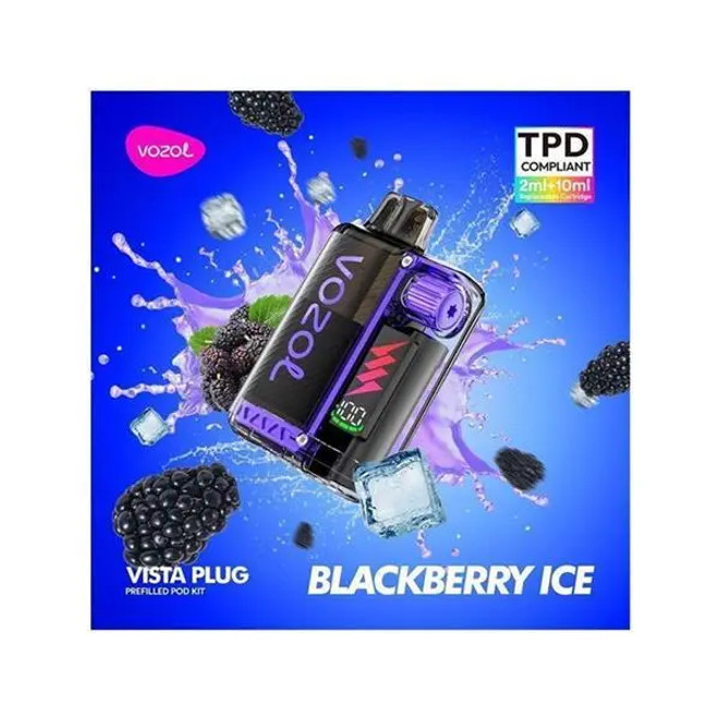 Vozol Vista Plug, Vape mit Früchten im Hintergrund, Starter Kit 20mg/ml Nikotin Geschmack Blackberry Ice Vozol Vista Plug, Vape mit Früchten im Hintergrund, Starter Kit 20mg/ml Nikotin Geschmack Blackberry Ice