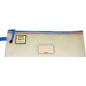 PENCIL CASE CLEAR MESH CASE PVC - BLUE ZIP - 34CM X 17CM