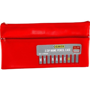 PENCIL CASE PVC CLOTH BACKED WITH ALPHABET NAME INSERT - 35 X 18CM - 2 ZIP - RED