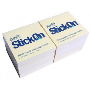 BANTEX STICKON NOTES 76x76mm 100 Sheets Yellow Pk12