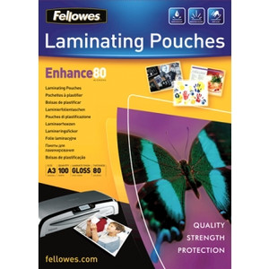 FELLOWES LAMINATING POUCHES A3 80 Micron Gloss (Pack of 100)