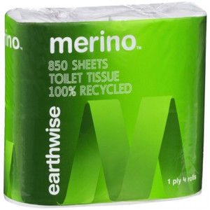 MERINO EARTHWISE 850SH 1PLY TOILET TISSUE PAPER (12 X PK4) Ctn48