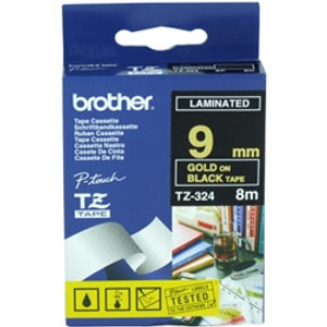 BROTHER TZ-324 PTOUCH TAPE 9mm x 8mtr Gold On Black