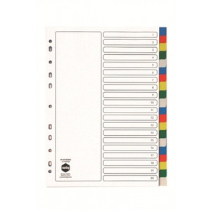 MARBIG COLOURED DIVIDERS A4 PP 20 Tab Multi