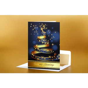 SEASON'S GREETING CARD Ribbon Tree and Stars 183mm x 127mm, Pk100