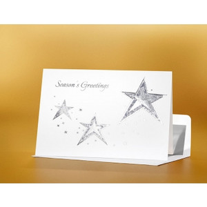 SEASON'S GREETING CARD Silver Stars 183mm x 127mm, Pk100