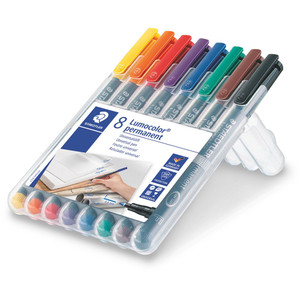 STAEDTLER 318 LUMOCOLOR PENS Permanent Fine 0.6mm 8 Assorted (Wallet of 8)