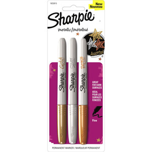 SHARPIE METALLIC MARKER Fine Point Permanent Assorted Gold Silver Bronze Pack of 3